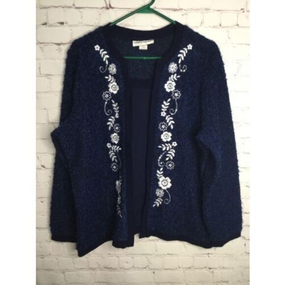 Vintage CATHY DANIELS Sweater Womens XL‎ Chunky Top Blue Embroidered Mature Y2K - Picture 1 of 12